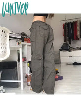 Lunivop Woman All-Match Jeans Streetwear Denim Vintage Pants Casual Cargo Multiple Pockets Tunic